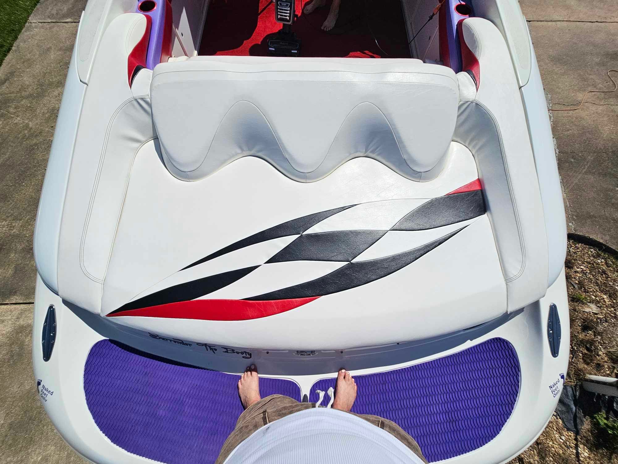 1997 Baja 38 Special Boss boat rear view with design.