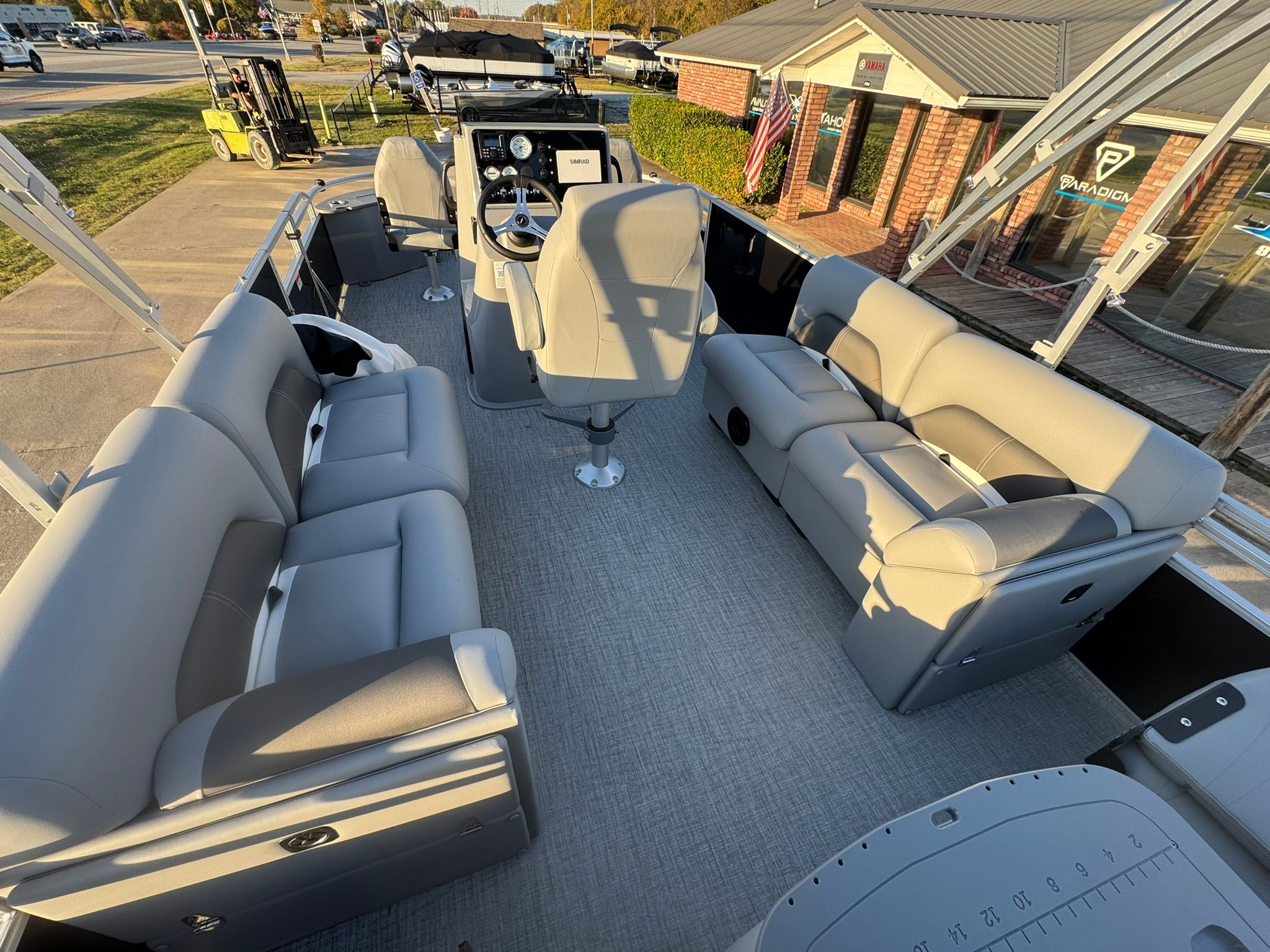 Interior of 2026 Landau Alure 21CC Fish with gray seating.