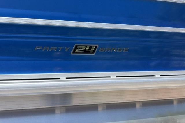 2026 Sun Tracker Party Barge 24 XP3, blue exterior with model emblem.