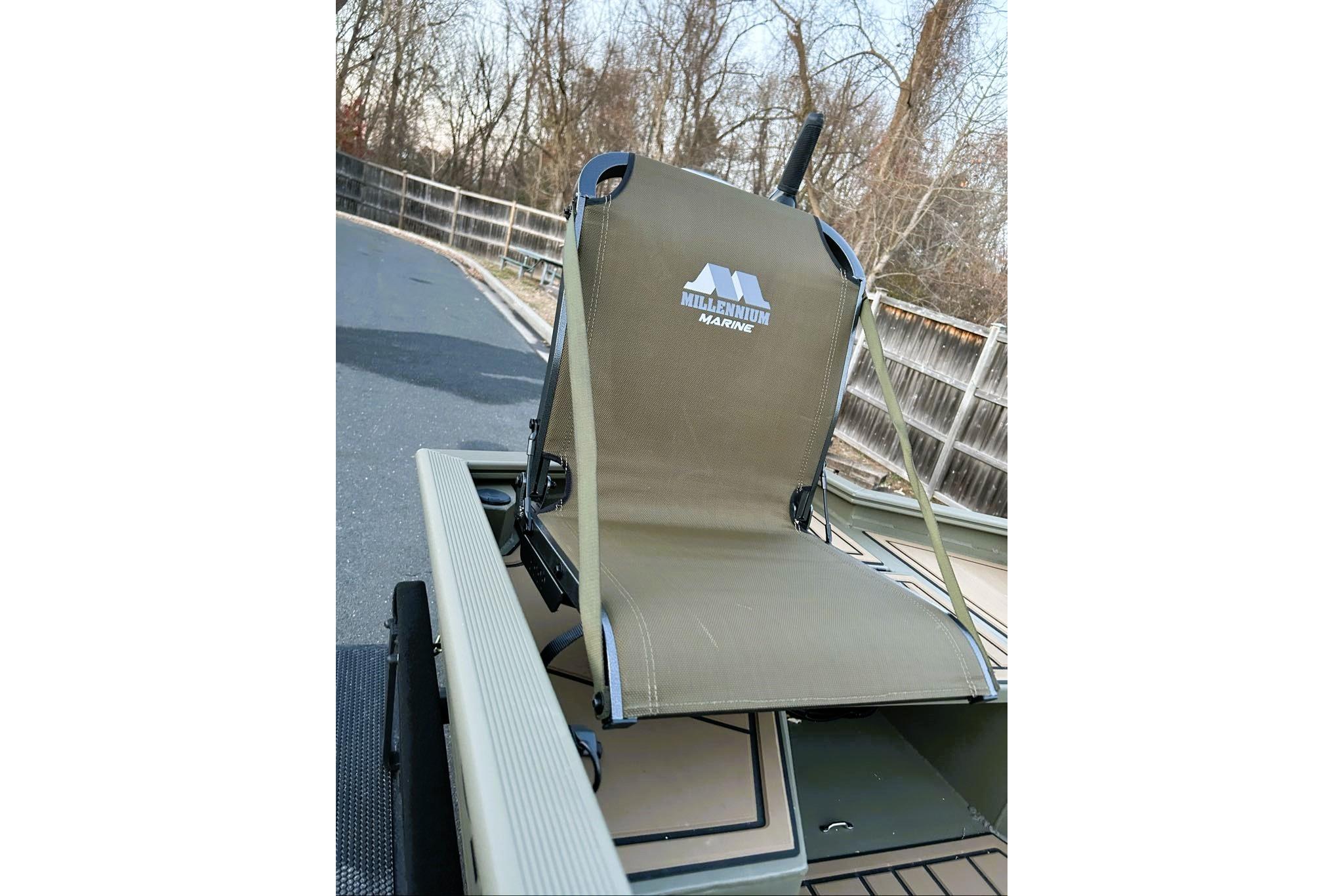 2026 Tracker Grizzly 1650 T Prairie Wings Edition boat seat, Millennium Marine branding.
