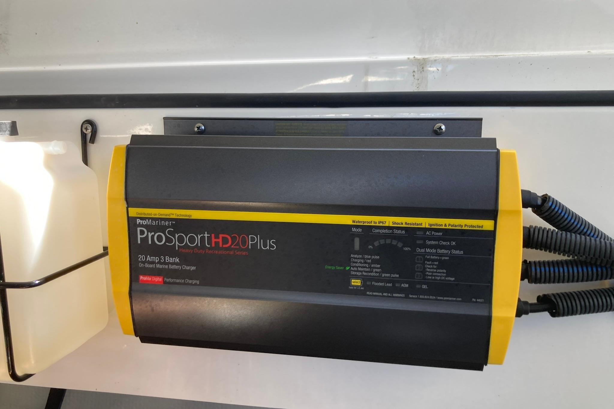 ProMariner ProSportHD20Plus marine battery charger on a 2022 Cobalt R30 boat.