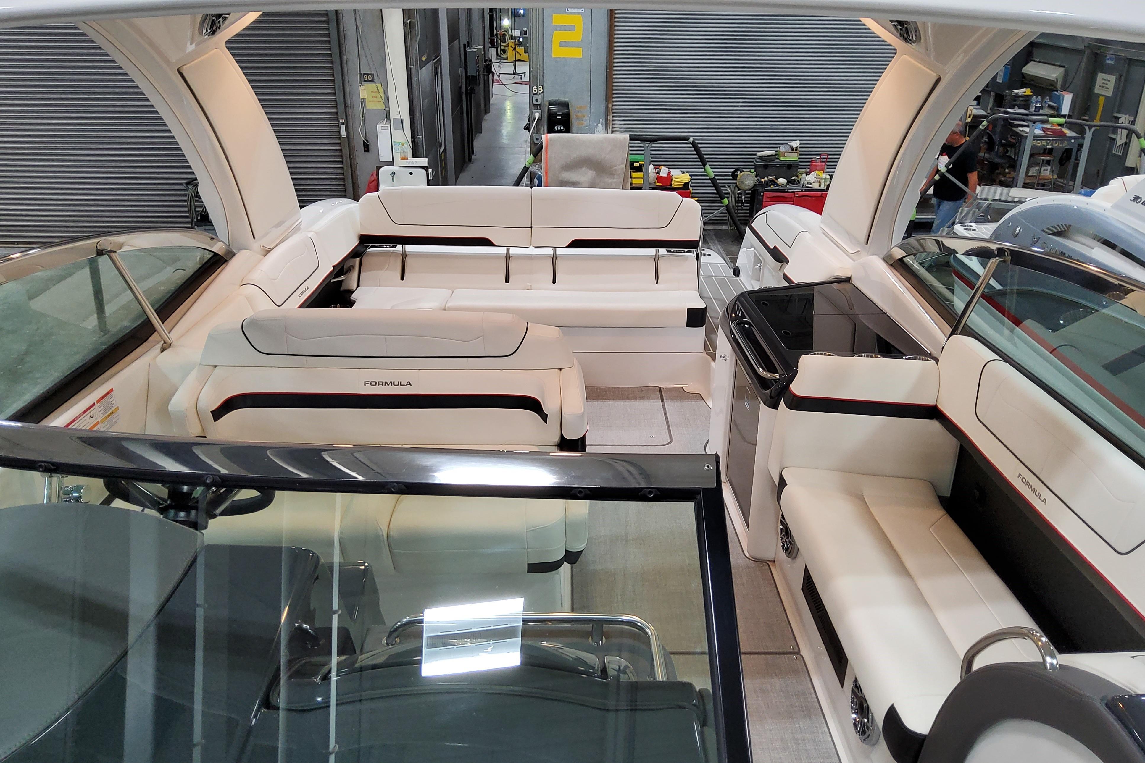 2027 Formula 350 Crossover Bowrider I/O interior with luxurious seating and modern design.