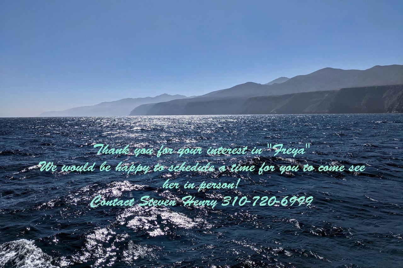 Ocean view with text inviting to see 2013 Marquis 500 Sport Bridge yacht.