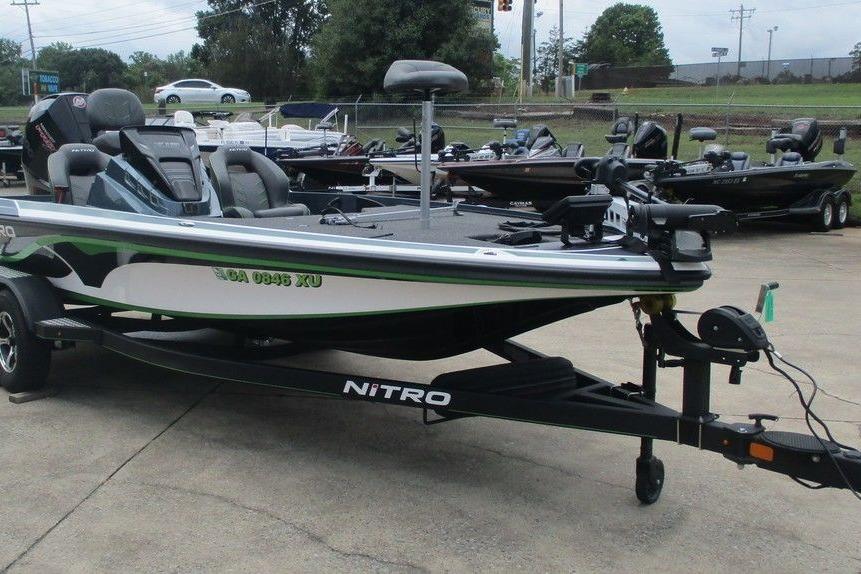 2020 Nitro Z19 Pro fishing boat on trailer, parked outdoors.