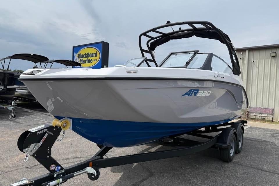2026 Yamaha Boats AR220 on trailer at BlackBeard Marine dealership.