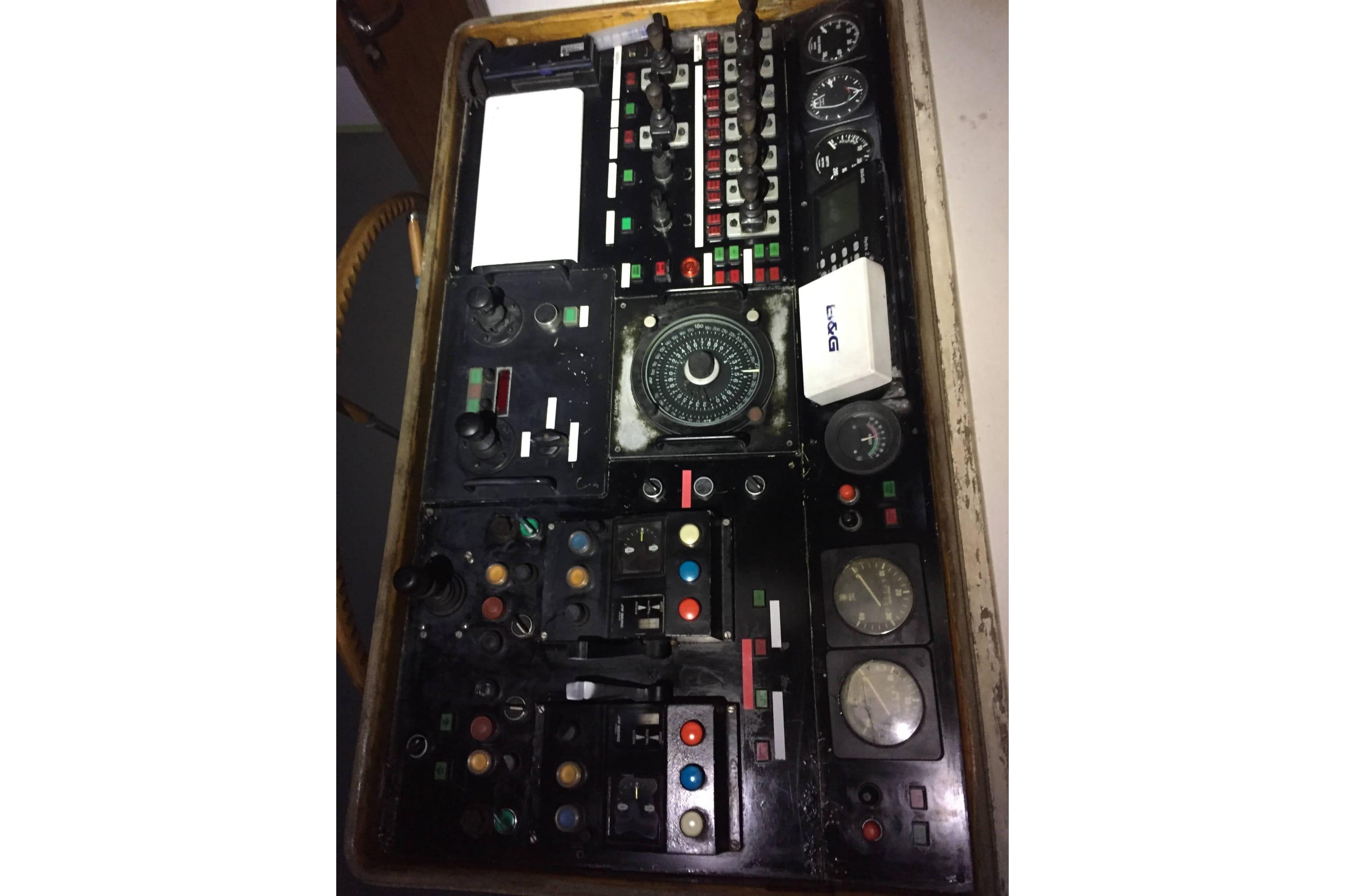 Control panel of 2001 Ortona Navi 115 yacht with gauges and switches.