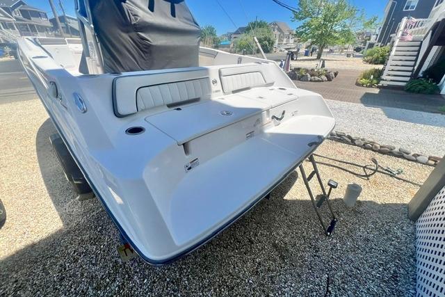 2019 Yamaha Boats 190 FSH Sport, rear view with swim platform and ladder.