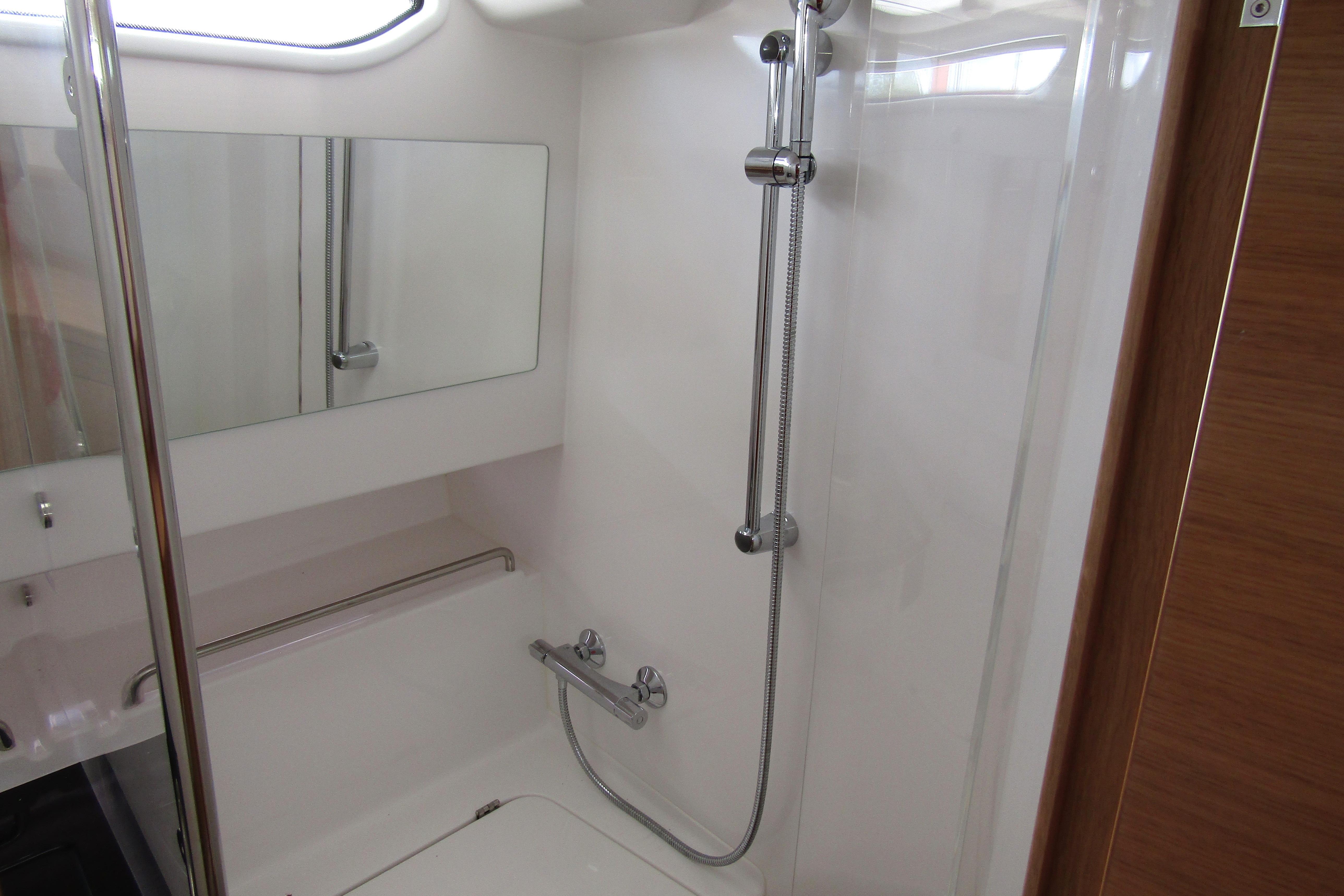 Modern shower area in 2025 Nimbus Tender 11 boat bathroom.