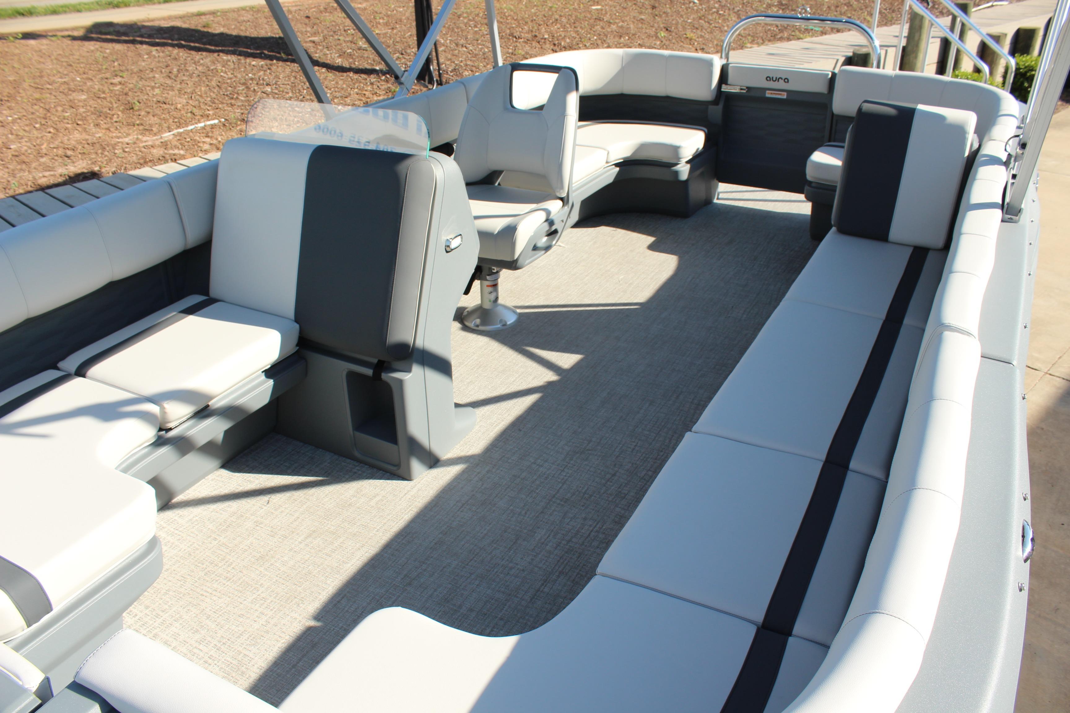2026 Tahoe Pontoon Aura interior with spacious seating and modern design.