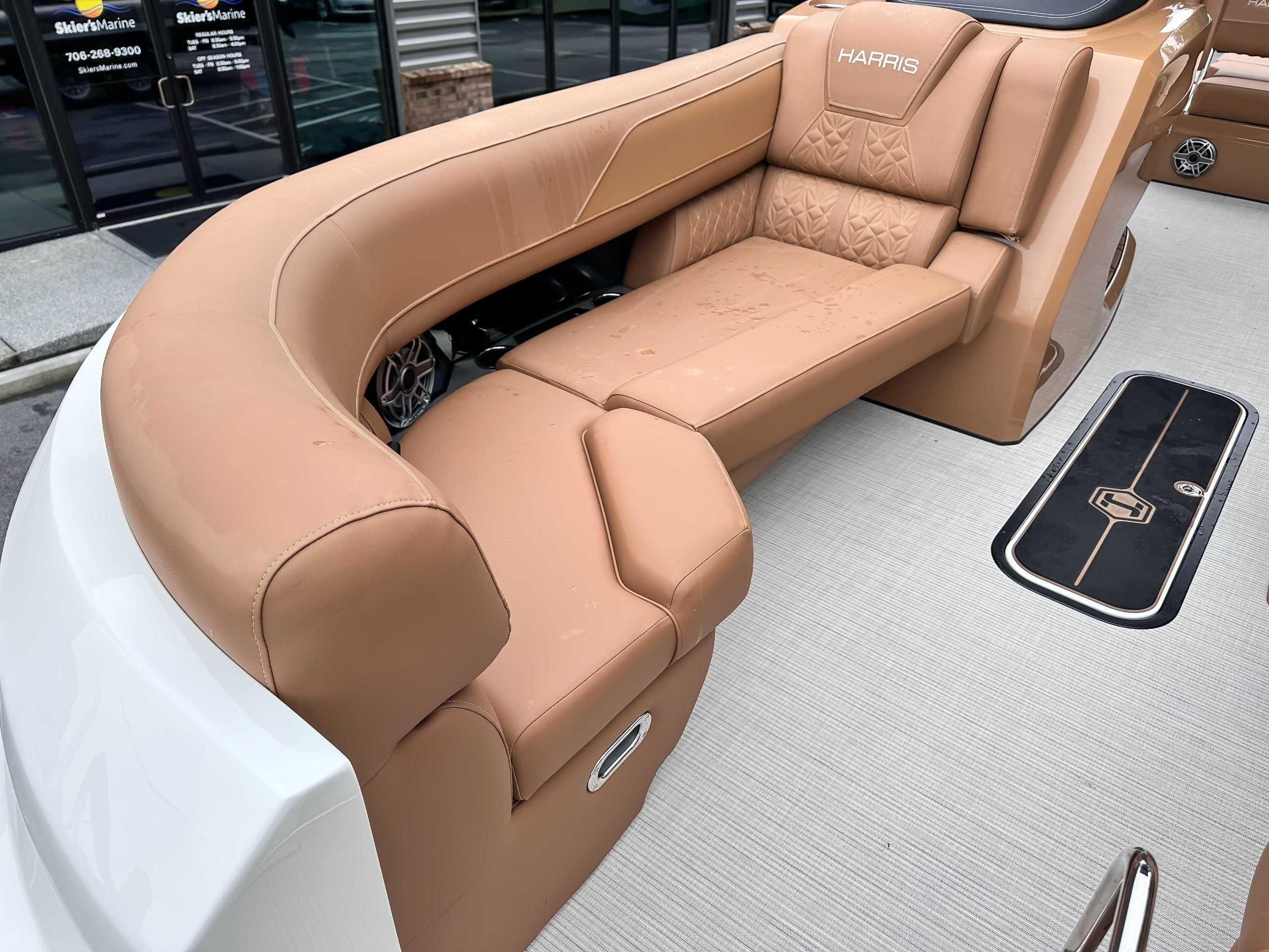 Luxurious seating in the 2025 Harris Grand Mariner 230 SLDH pontoon boat.