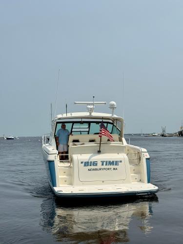 Tiara Yachts 3500 Express 1996 on water, Newburyport, MA.