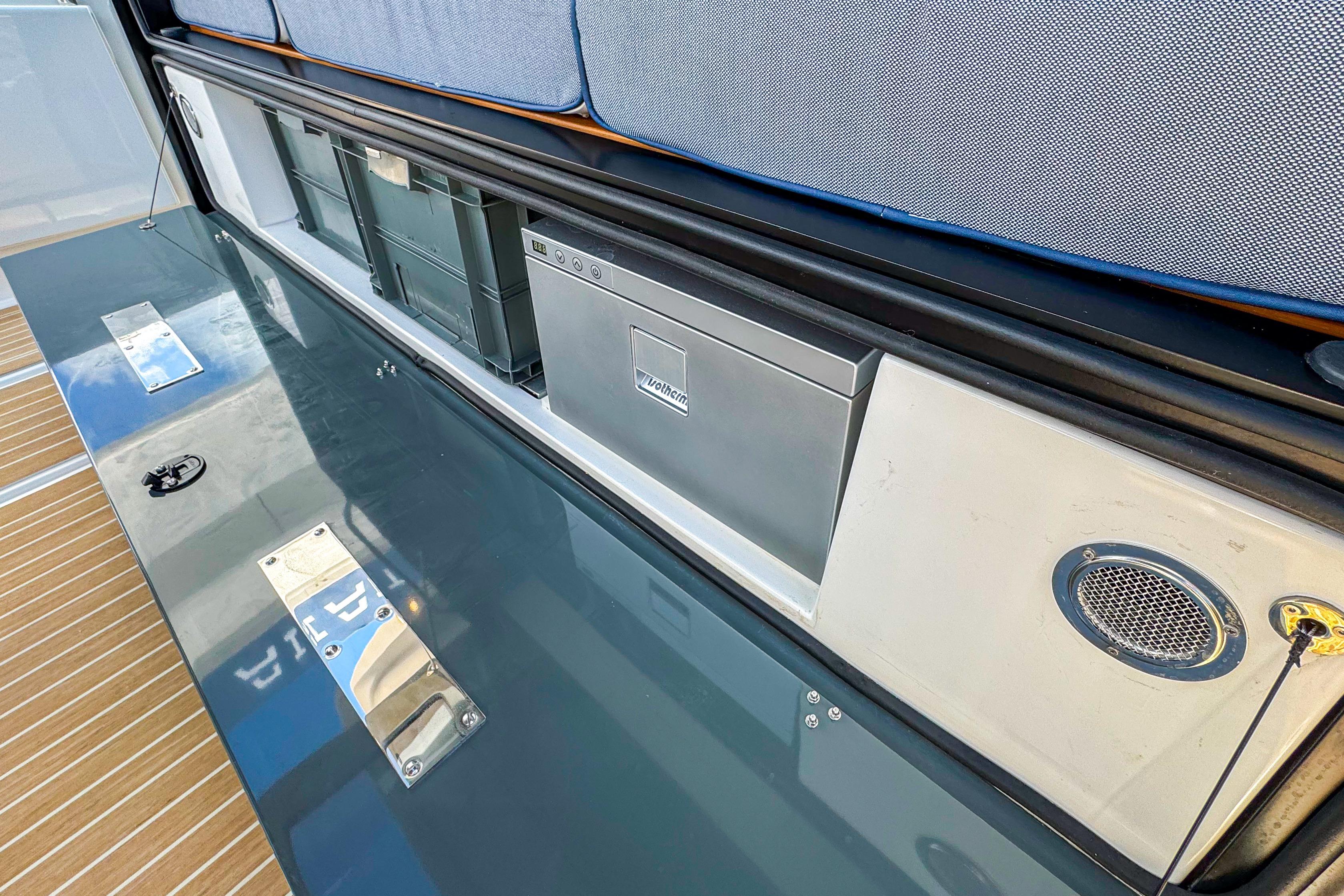 Interior storage and equipment of 2025 Aiata Wayfinder 38 Cabin boat.