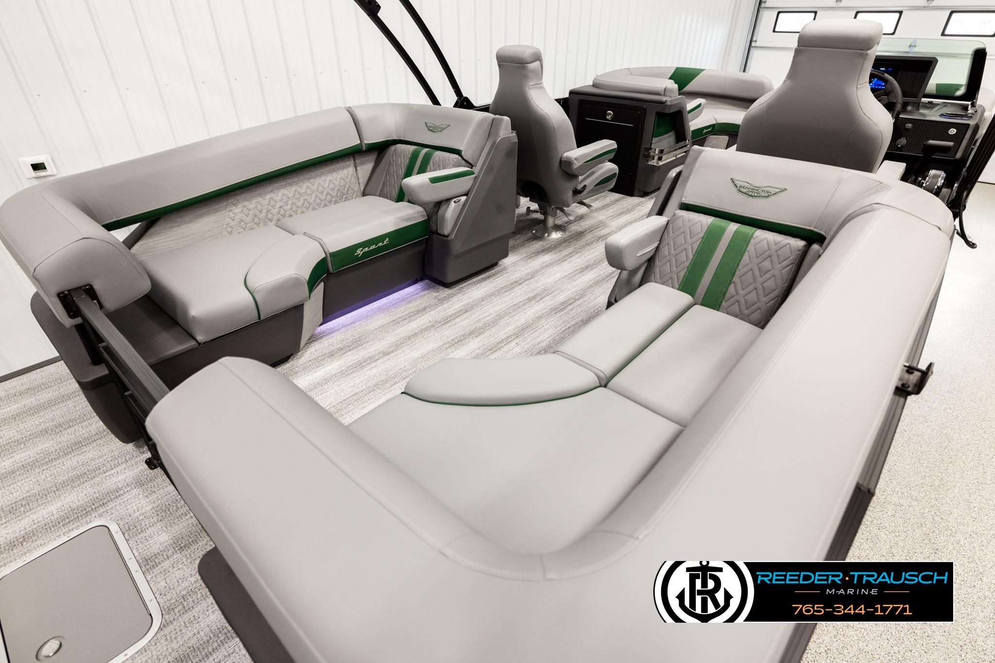 2026 Bennington MOFBSF boat interior with luxurious seating and modern design.