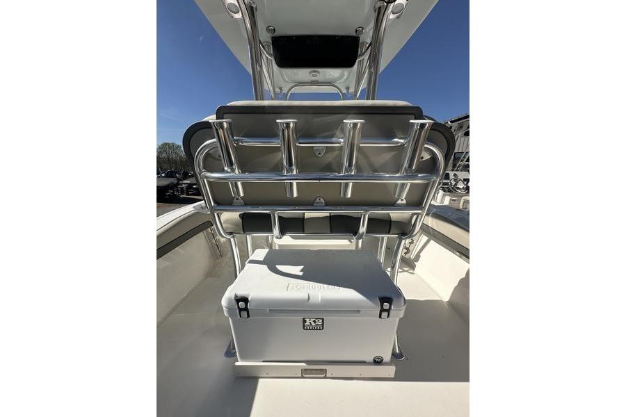 2026 Key West 219 FS boat interior with seating and cooler.
