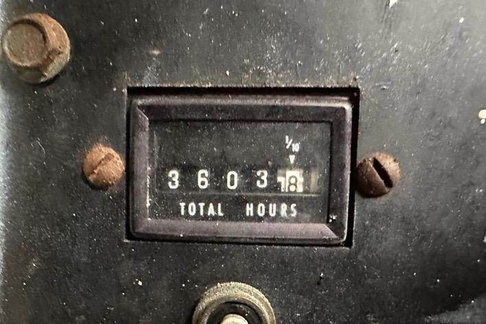 Hour meter showing 3603.8 hours on 1985 Egg Harbor 33 Sedan.