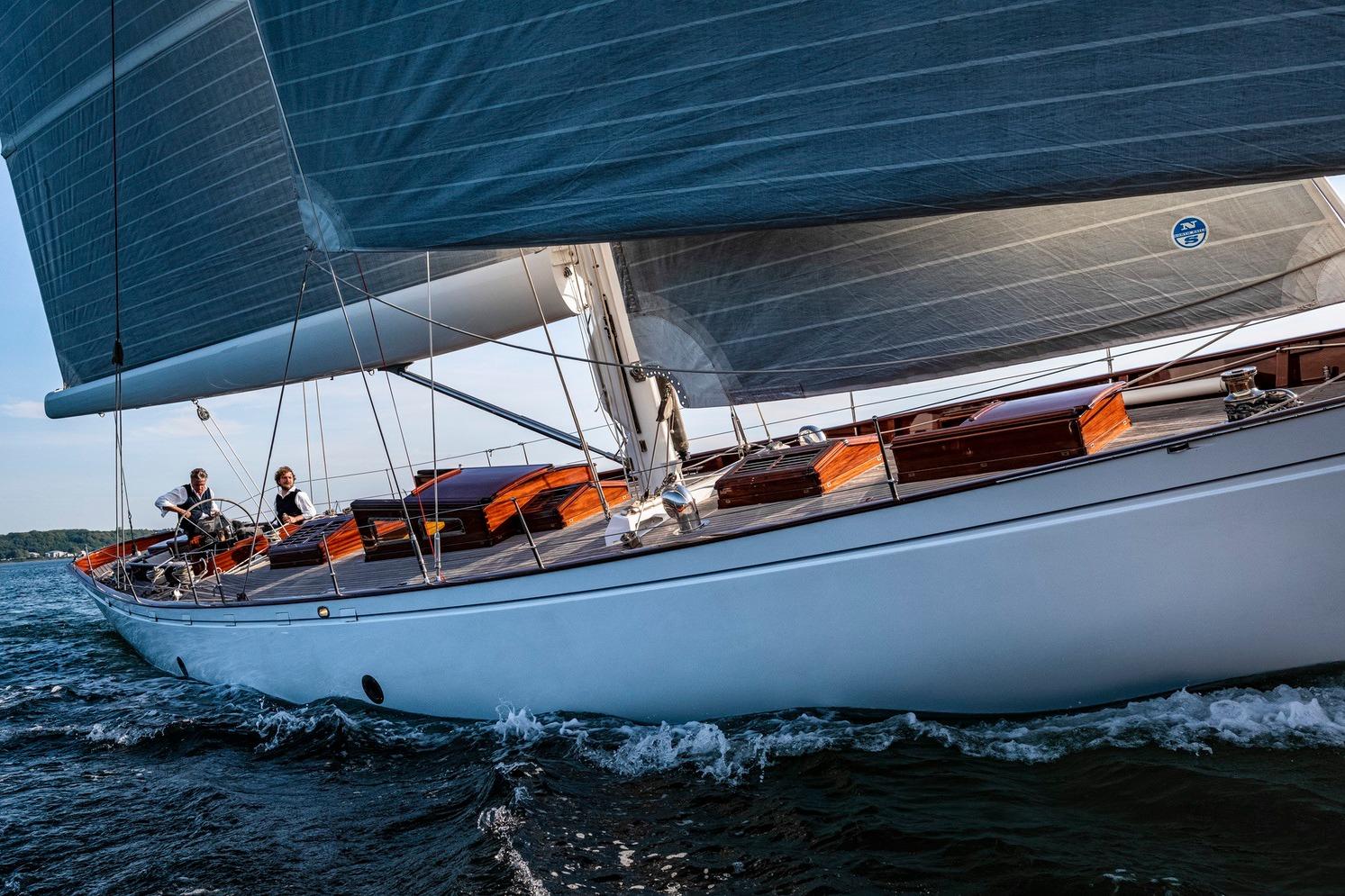 Elegant 2005 Fairlie 59 Bermudan Cutter sailing on open water.