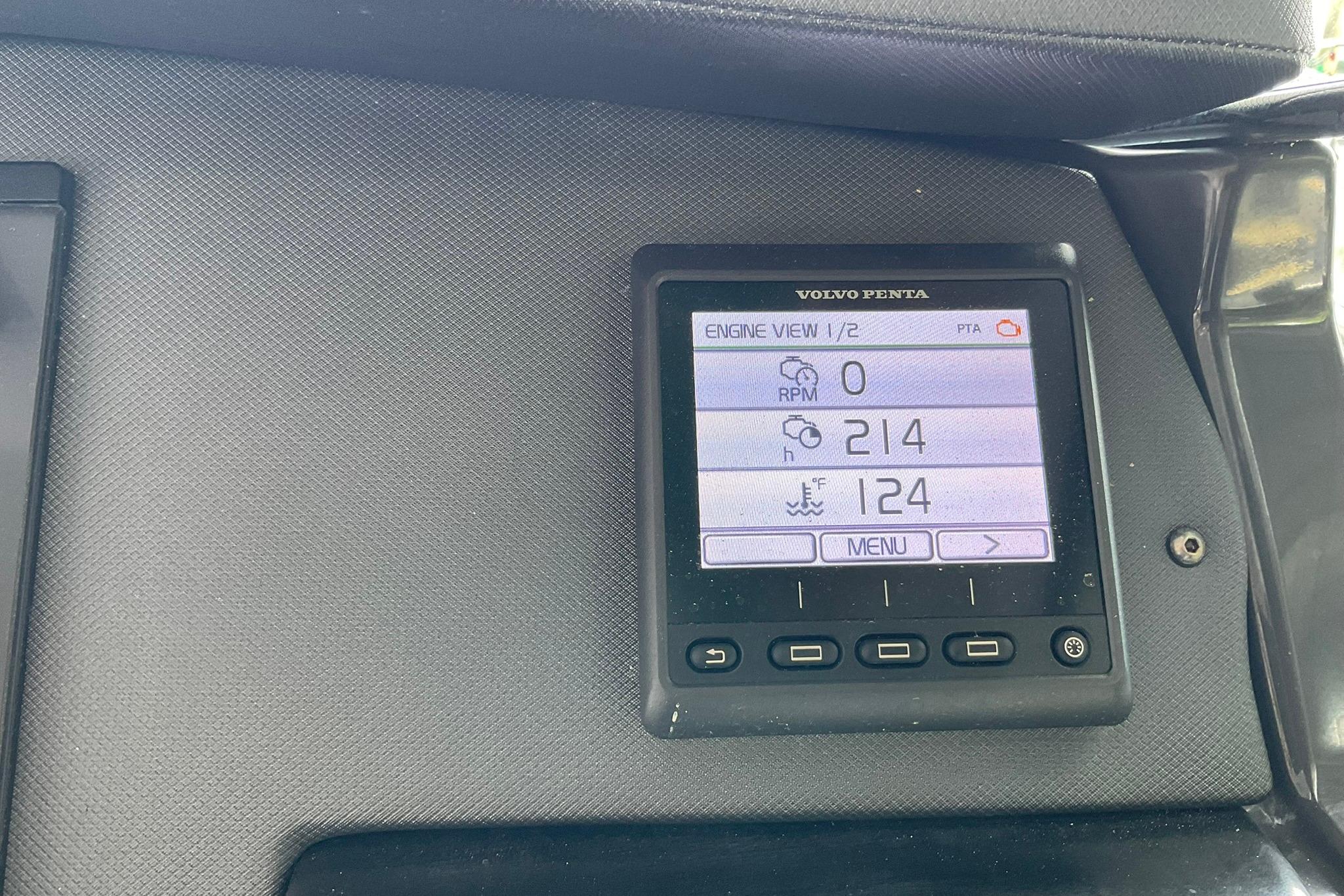 Volvo Penta engine display on 2019 Monterey 335 Sport Yacht dashboard.