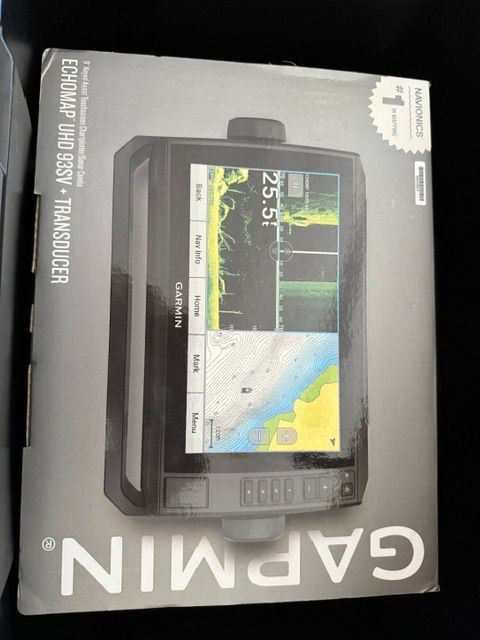 Garmin Echomap UHD 93sv transducer in packaging.