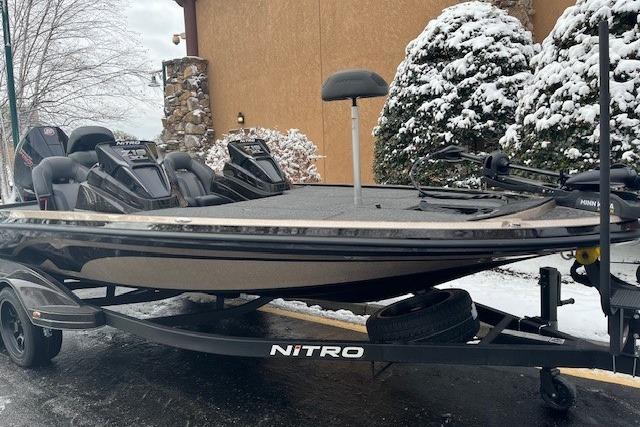 2026 Nitro Z19 XL boat on trailer, parked in snowy setting.