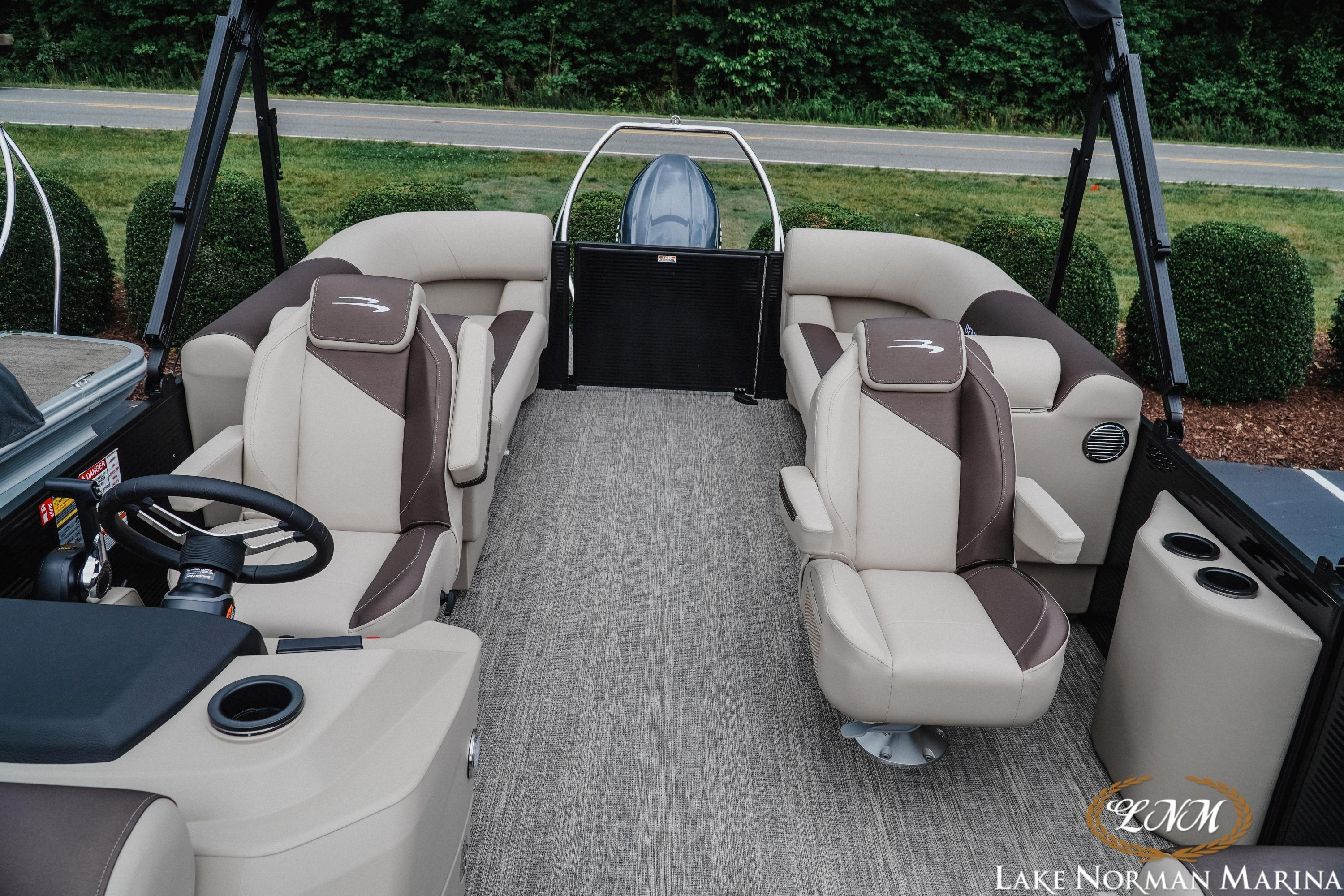 2026 Bennington 22SSR pontoon boat interior with plush seating and modern design at Lake Norman Marina.