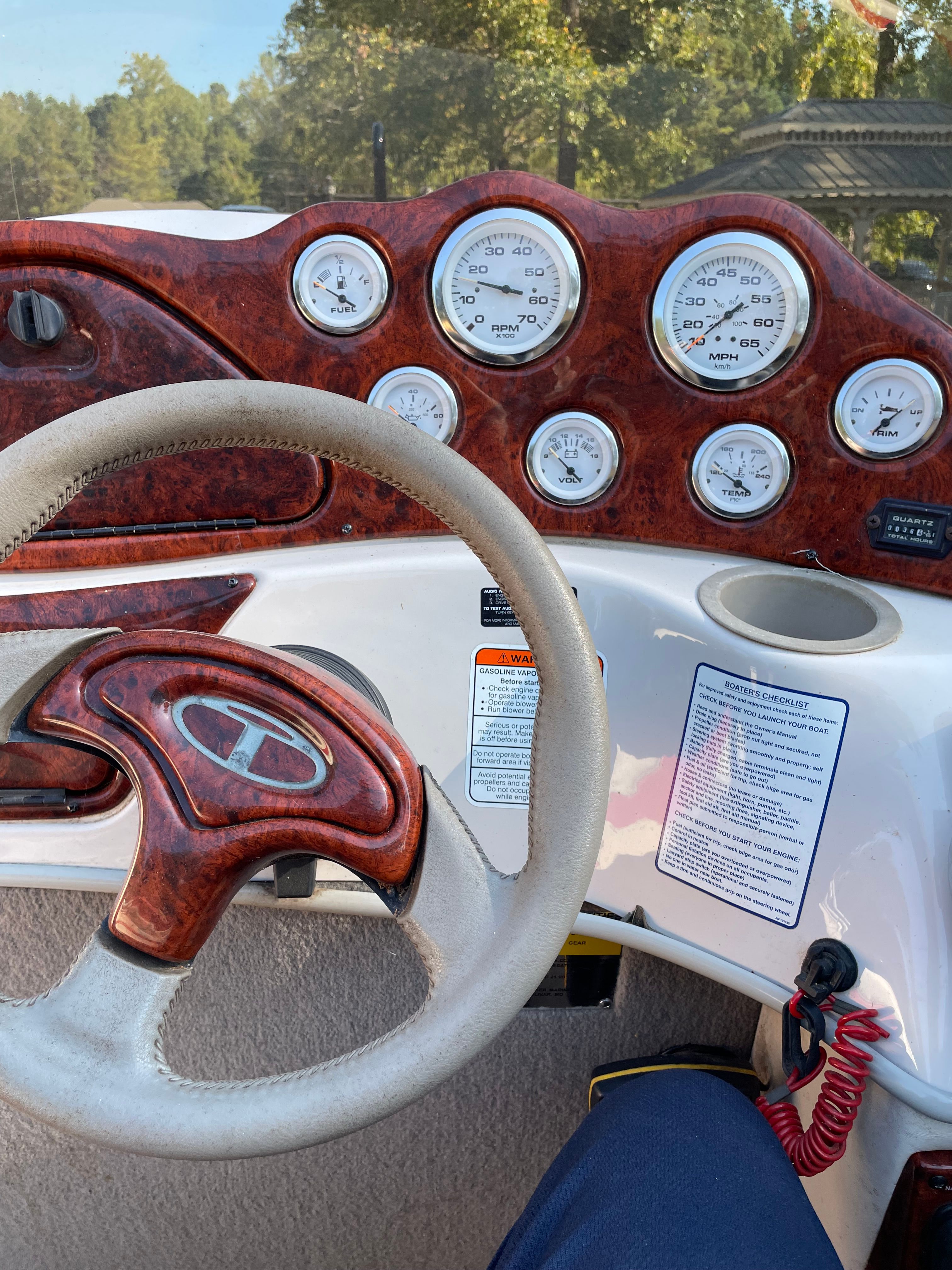 Dashboard of a 2005 Sun Tracker Party Deck 21 I/O boat.