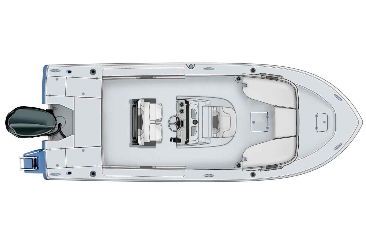 Manufacturer Provided Image: Top view of 2026 Robalo 226 Cayman boat layout with seating and engine.