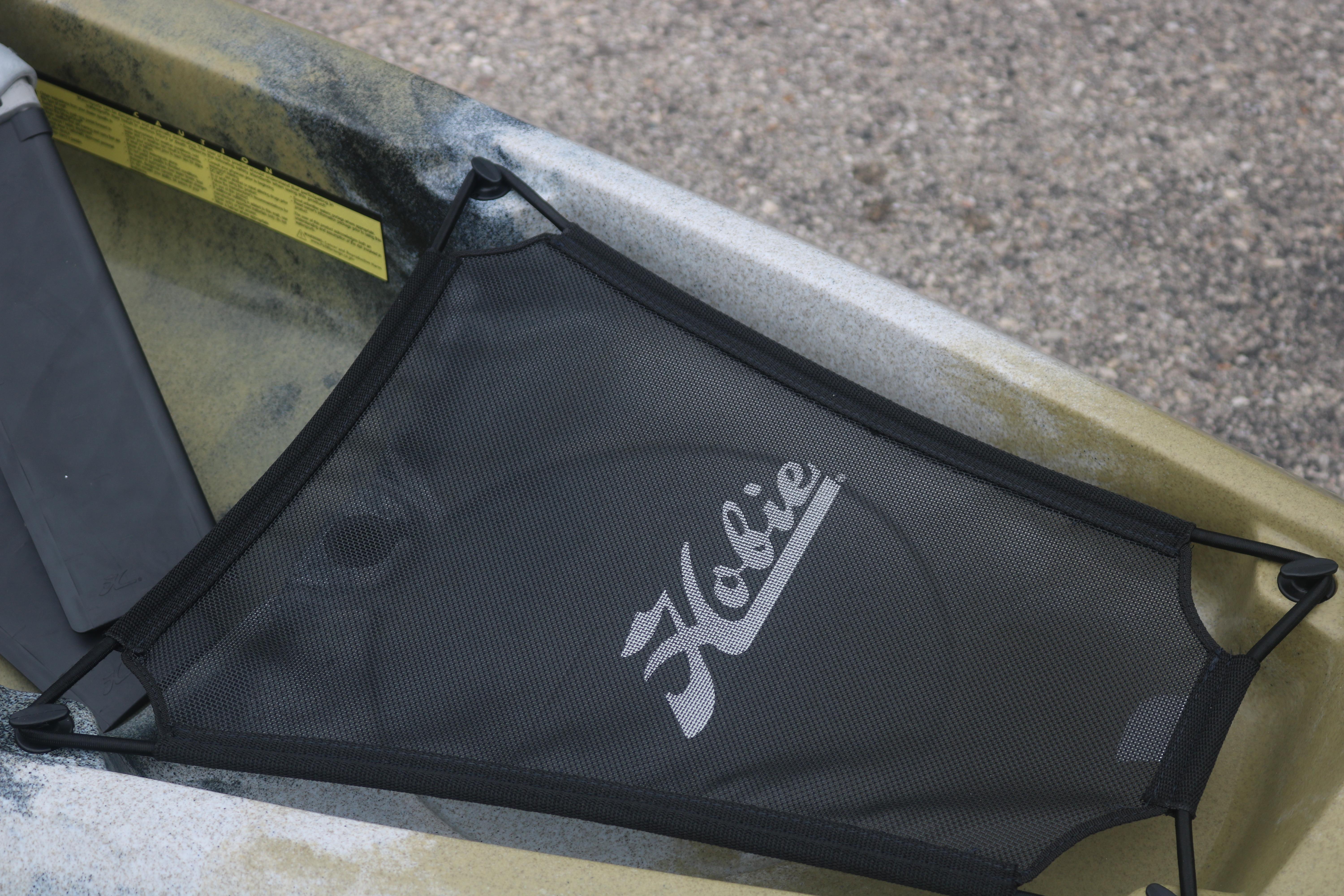2023 Hobie Mirage Compass kayak with mesh storage cover, showcasing brand logo.