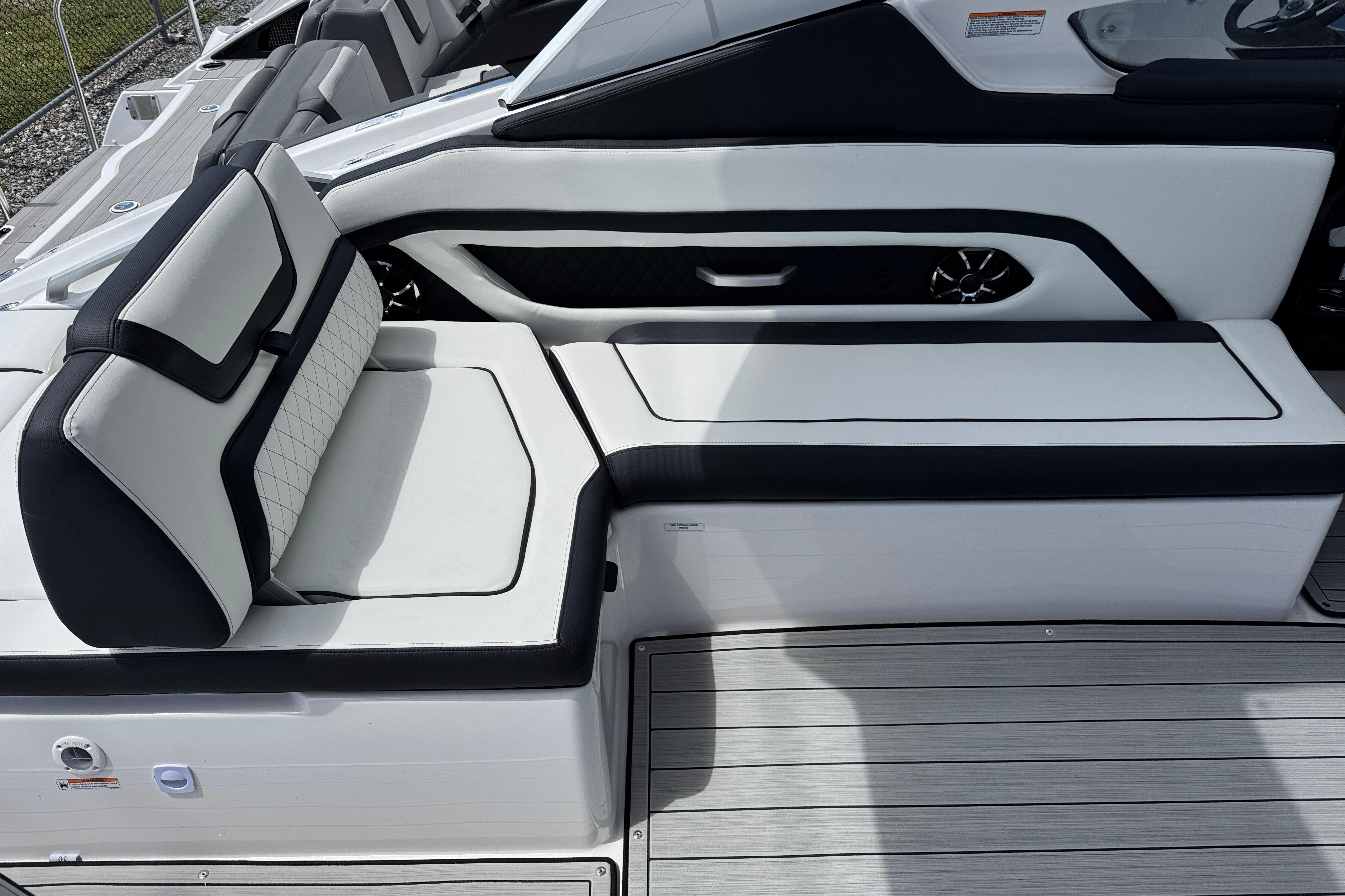 Luxury seating on 2026 Yamaha Boats 275SD, featuring sleek design and premium materials.