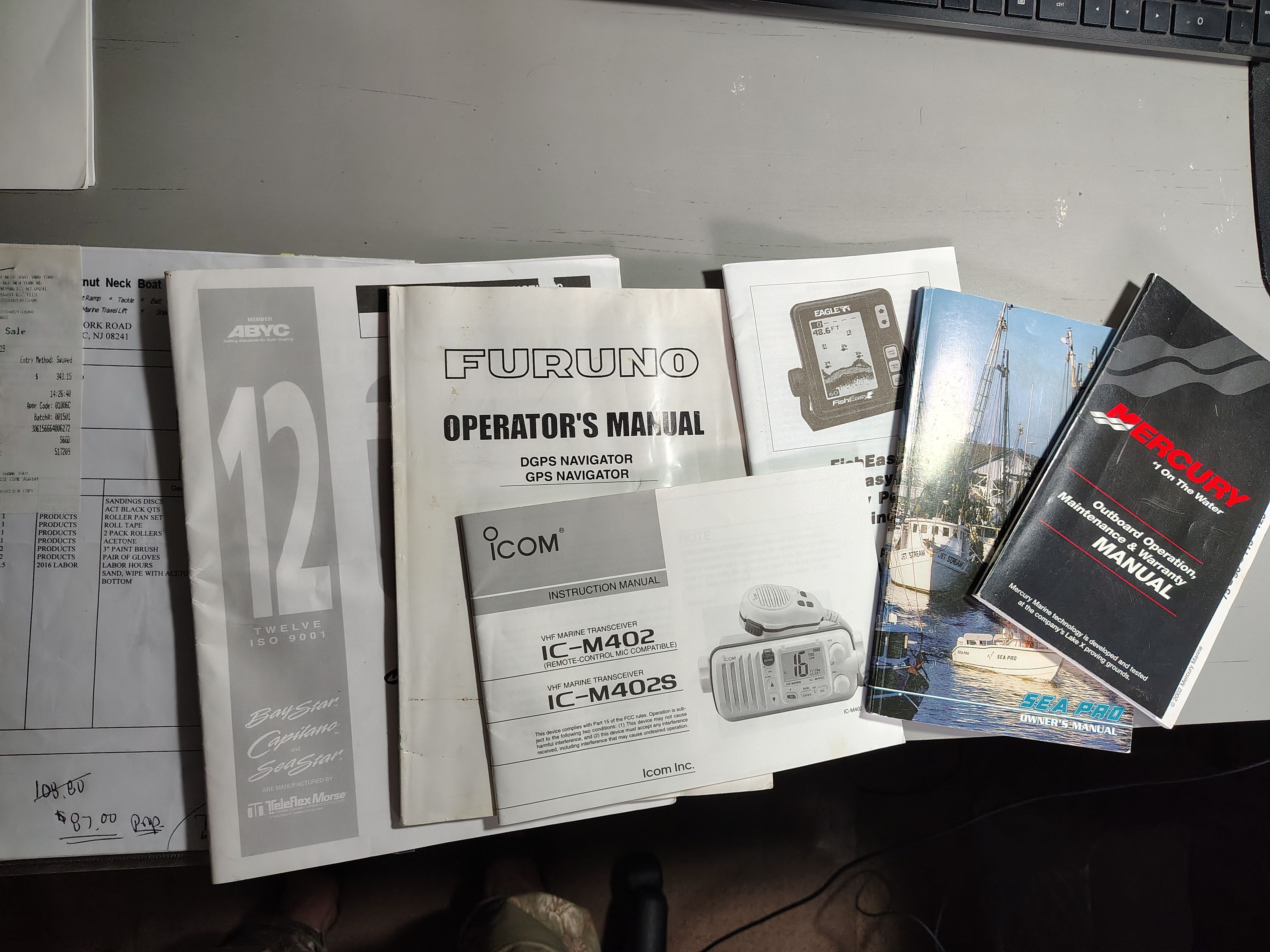 Manuals and documents for a Sea Pro 180 Center Console boat.