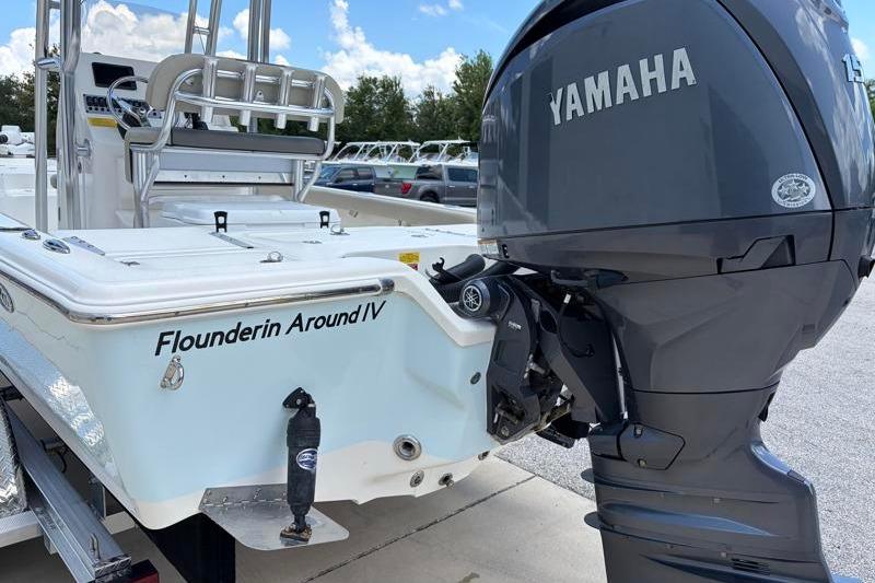 2025 Key West 210 Bay Reef boat with Yamaha outboard motor, named "Flounderin Around IV".