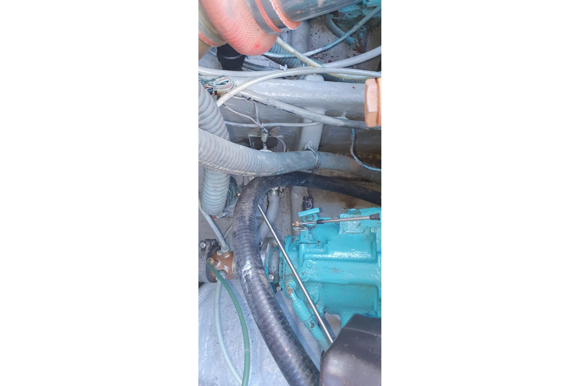 Engine compartment of 1989 Fairey Spearfish MKIII with visible hoses and components.