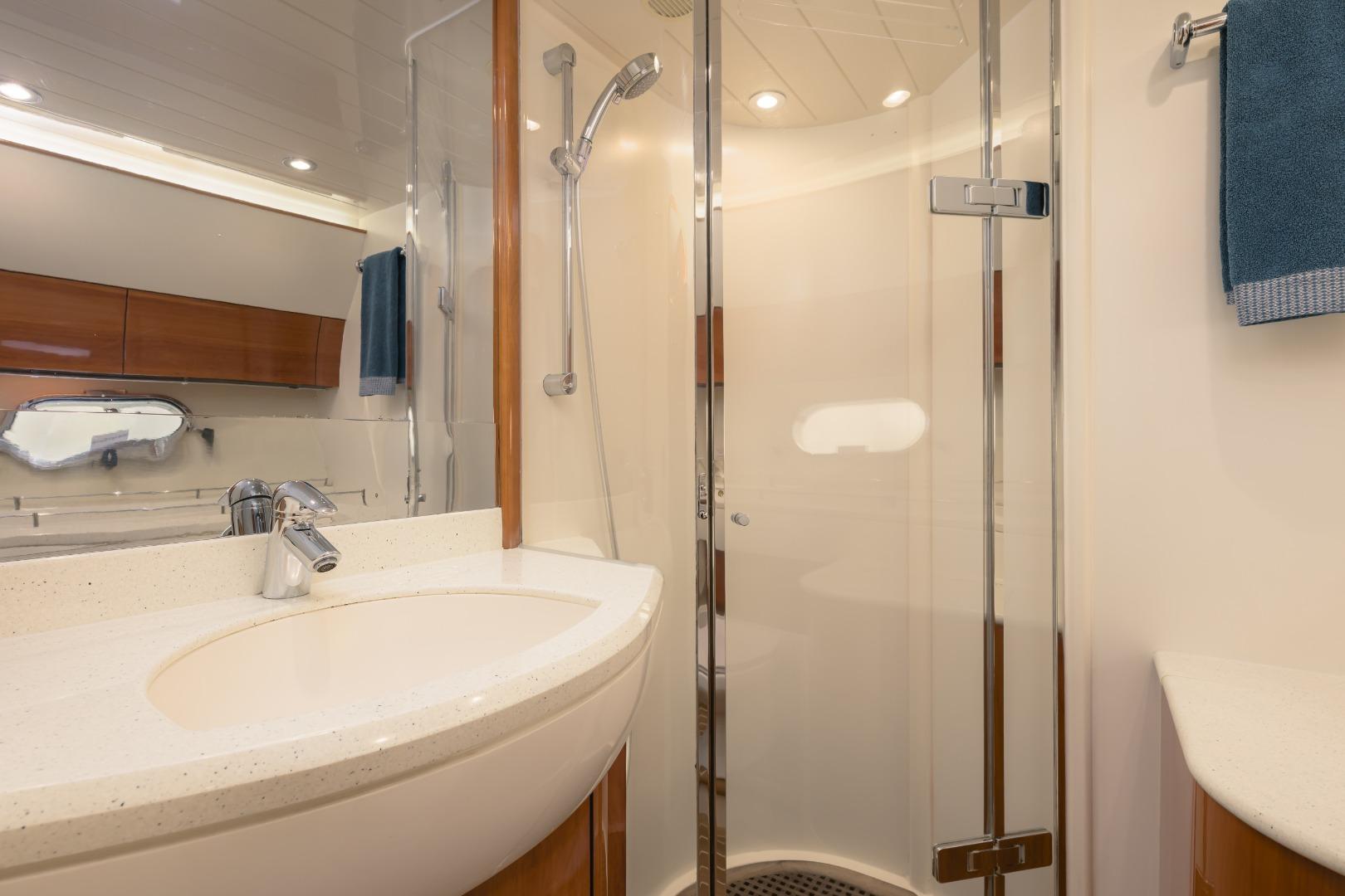 Luxurious yacht bathroom with modern shower and sink, Princess 61, 2001 model.