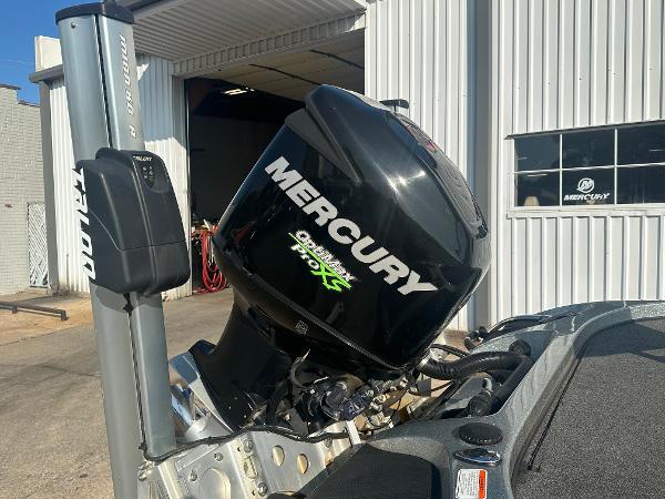 2017 Nitro Z21 Z-Pro boat with Mercury outboard motor at a service center.