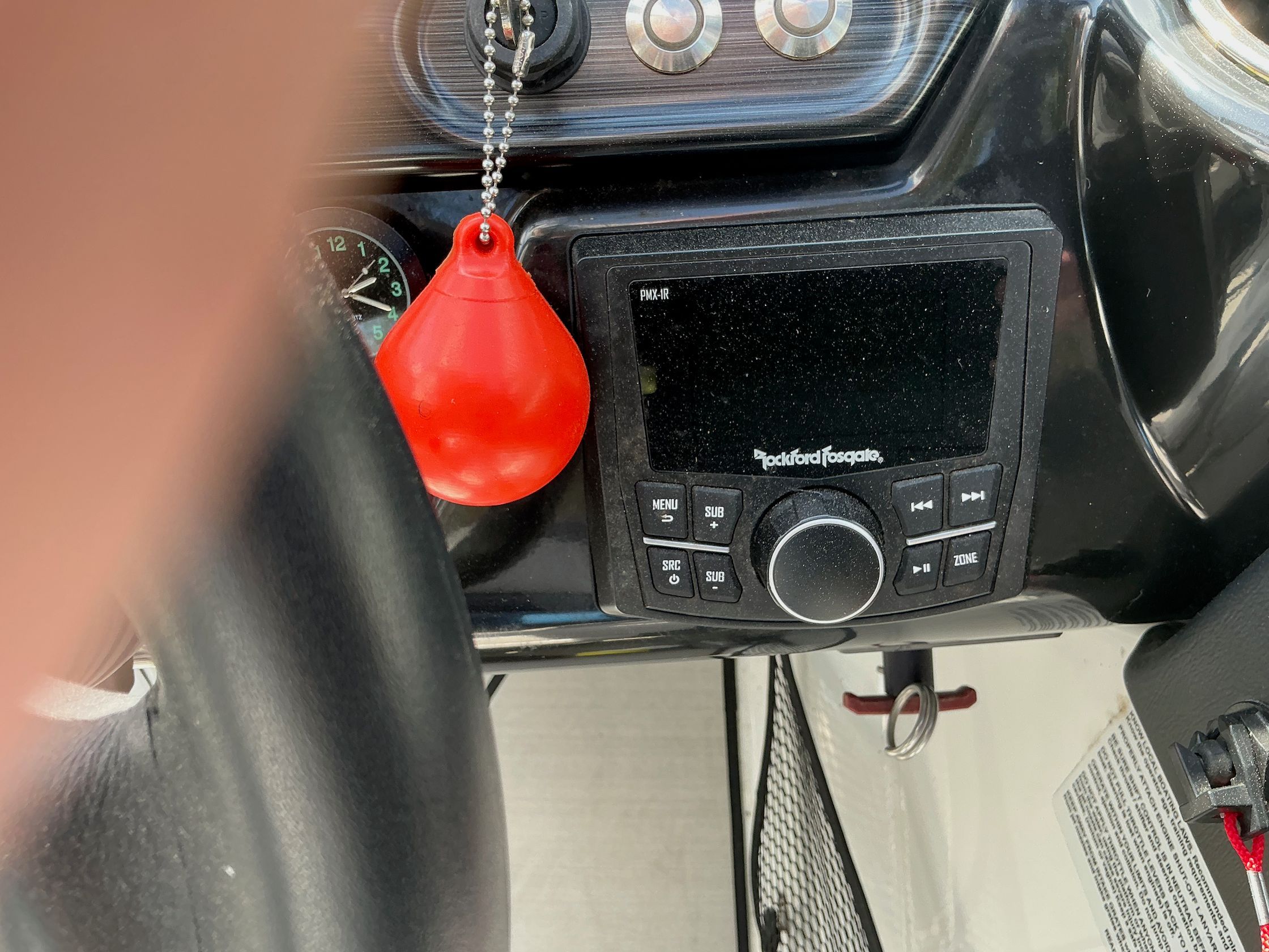 Dashboard of 2021 Scarab 215 ID with Rockford Fosgate control.