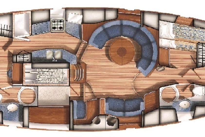 Floor plan of a 2005 Oyster 56 yacht, featuring spacious interior layout.