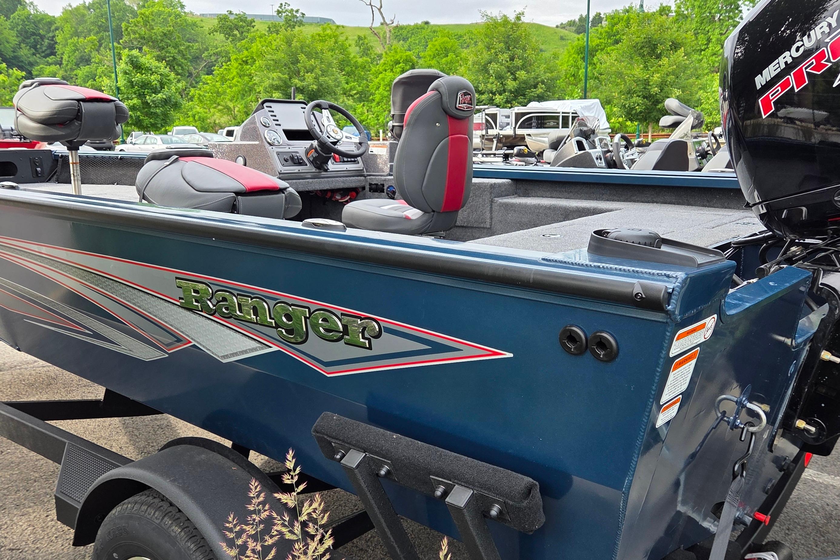 2026 Ranger VS1782SC Reata boat with Mercury Pro motor, parked outdoors.
