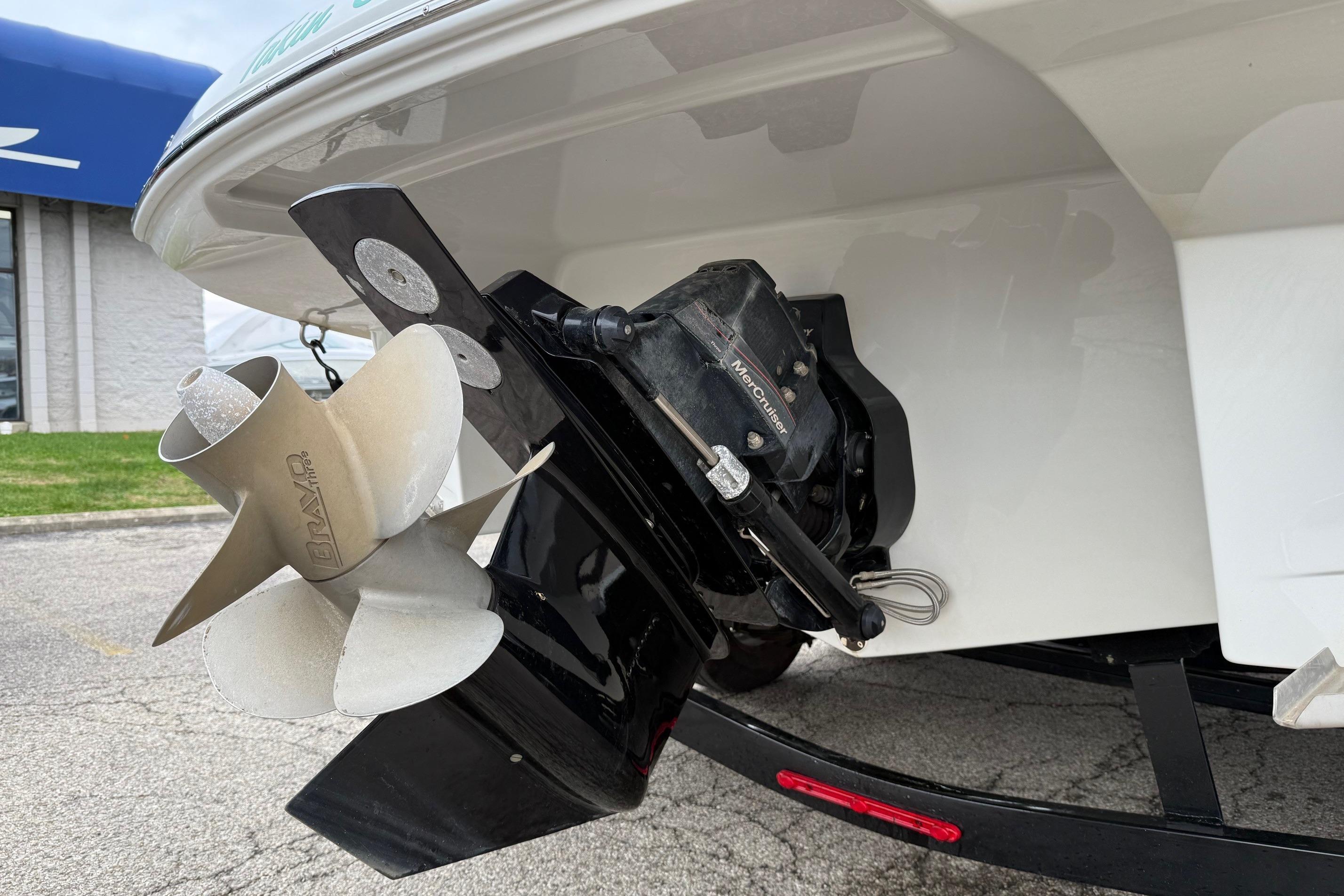 2022 Crownline 255 SS boat with MerCruiser outdrive and Bravo propeller.