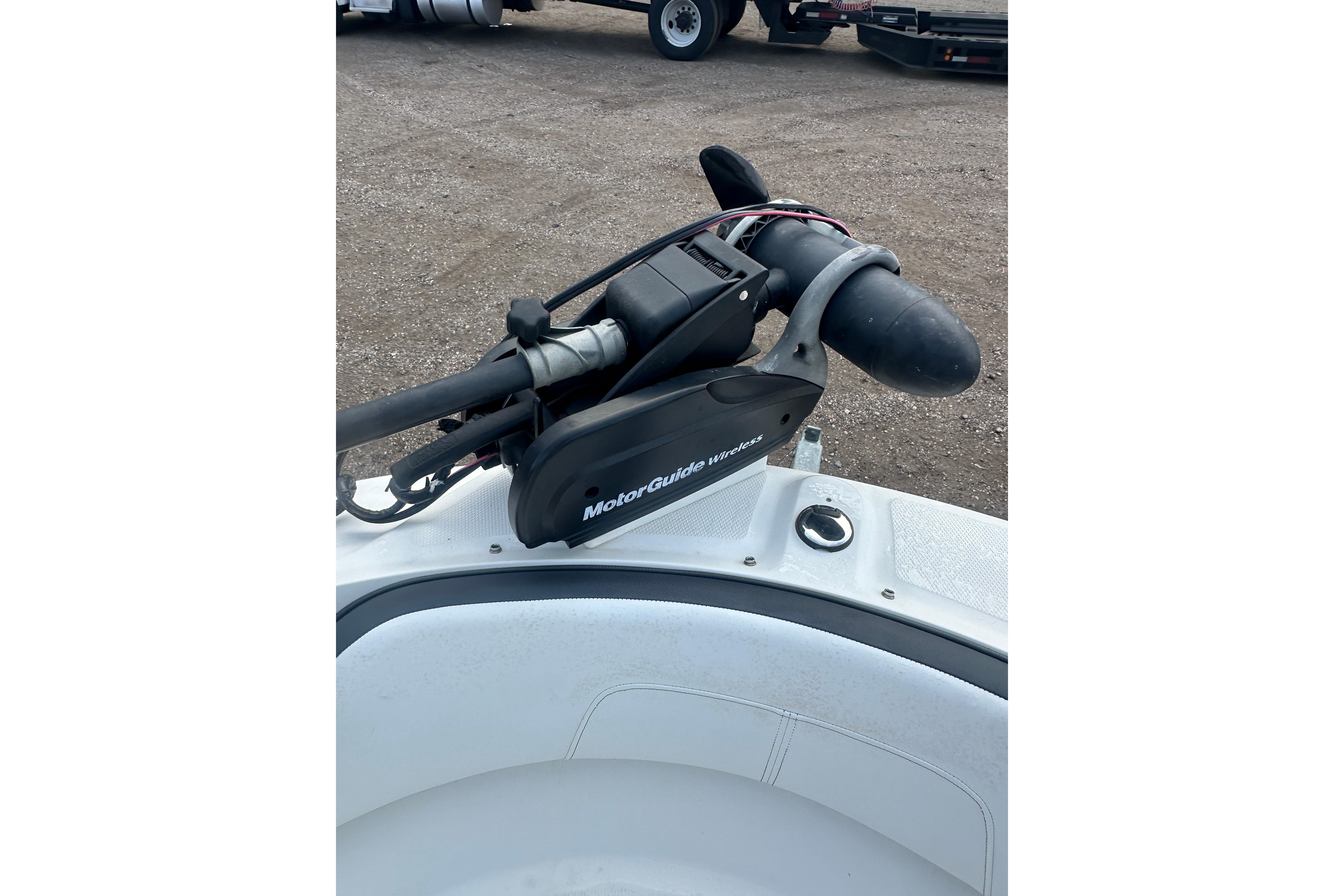 2017 Sea Ray SPX 190 Outboard with MotorGuide trolling motor on deck.