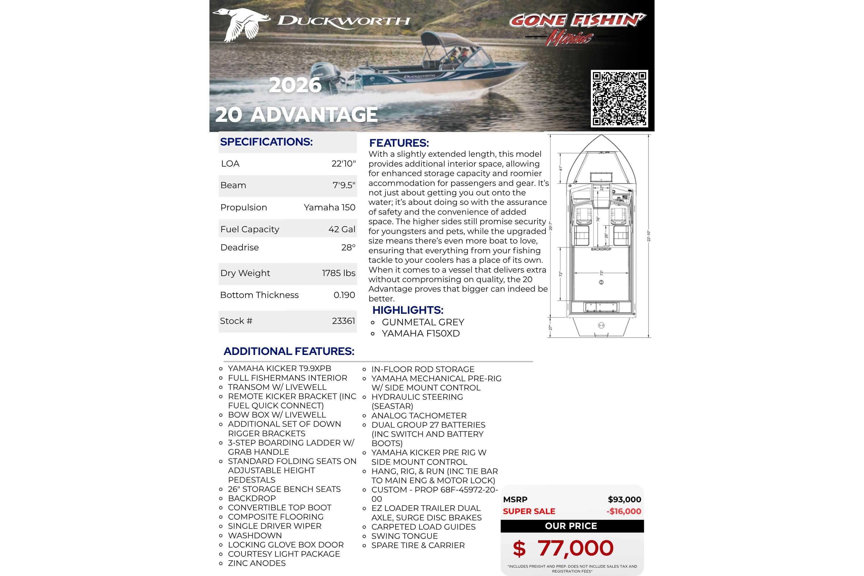 Duckworth 2026 20 Advantage boat brochure with specifications, features, and pricing details.