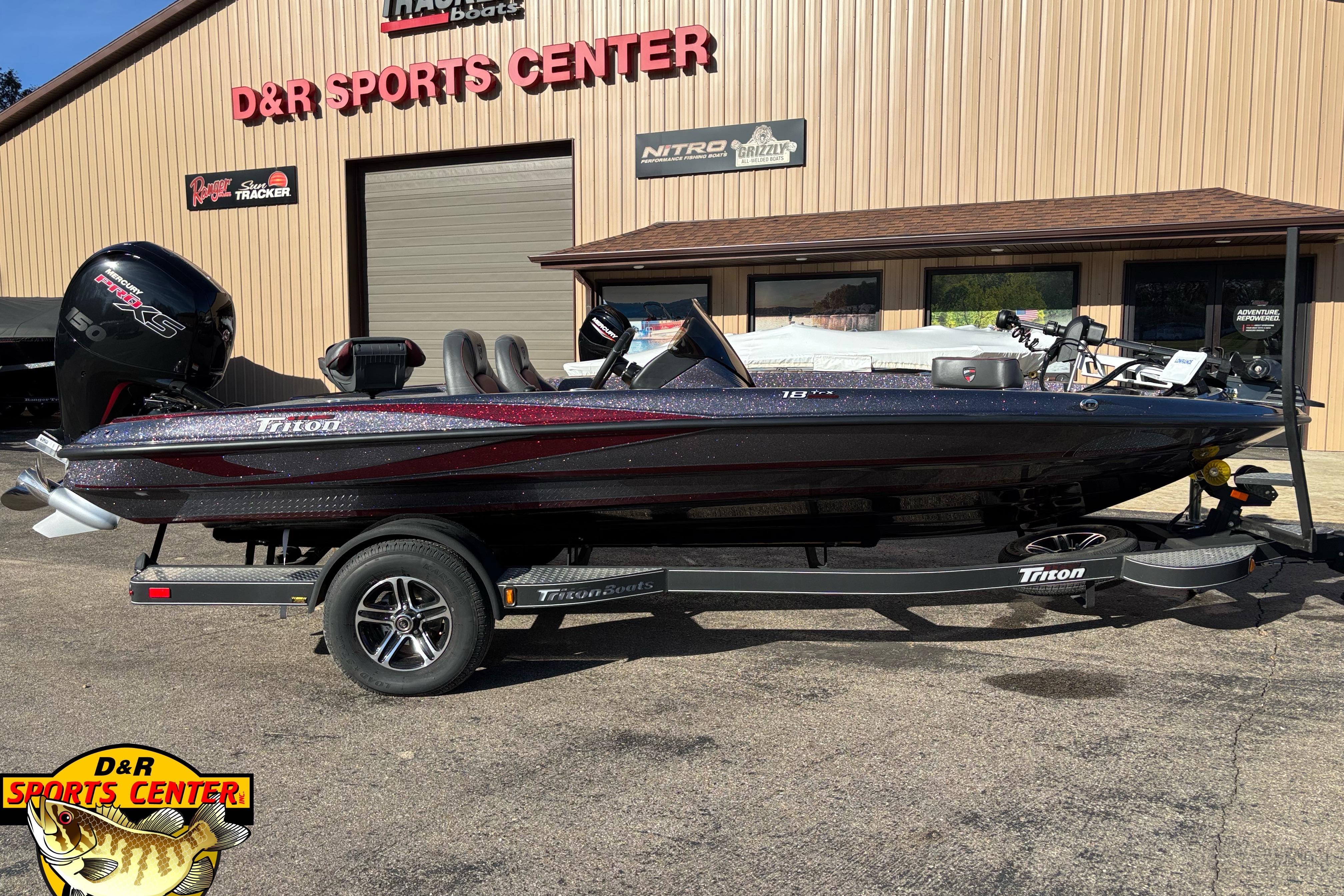2025 Triton 18 TrX boat at D&R Sports Center, featuring sleek design and powerful engine.