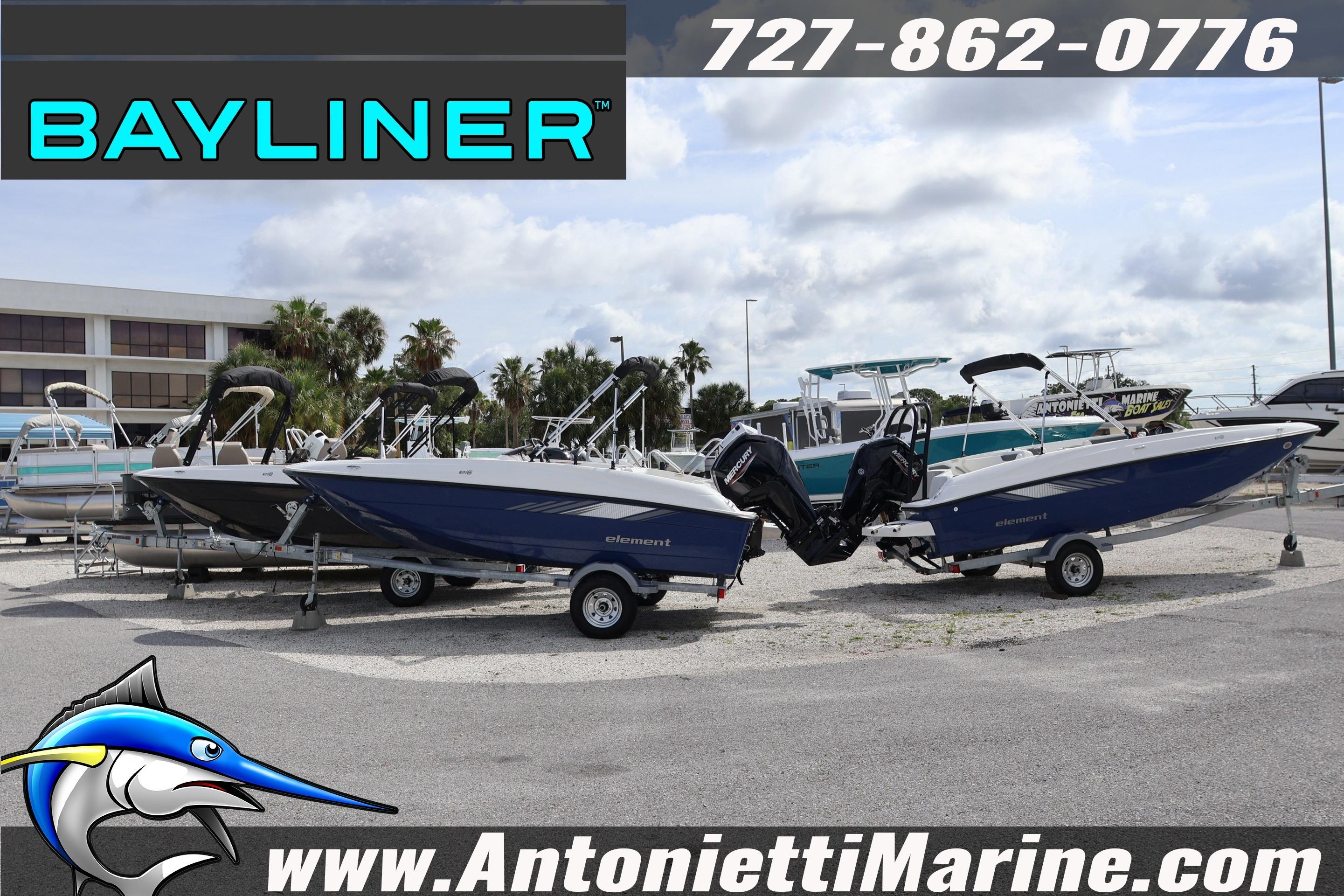 2026 Bayliner Element E16 boats displayed at Antonietti Marine dealership.