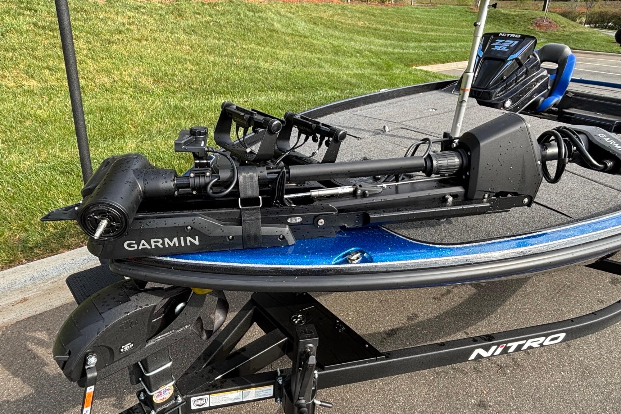 2026 Nitro Z21 XL Pro boat with Garmin equipment on a trailer.