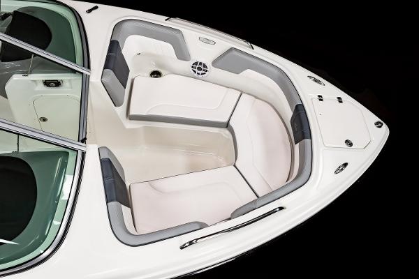 Manufacturer Provided Image: 2023 Chaparral 23 SSi boat interior with cushioned seating and storage compartments.