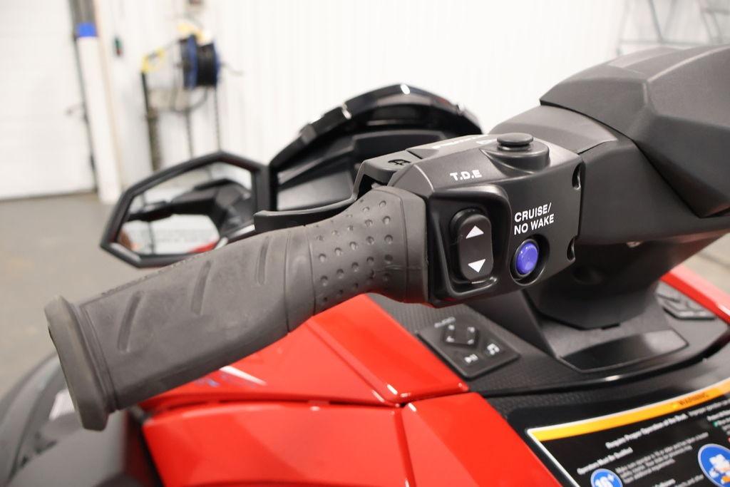 2026 Yamaha WaveRunner VX Deluxe handlebar with cruise control button, close-up view.