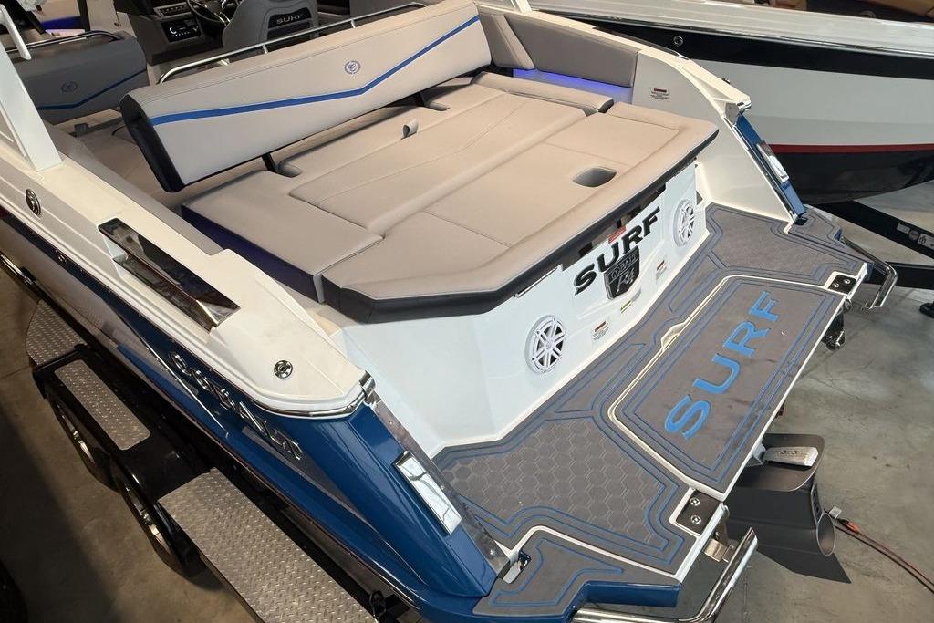 2026 Cobalt R4 Surf boat with sleek design and spacious seating.