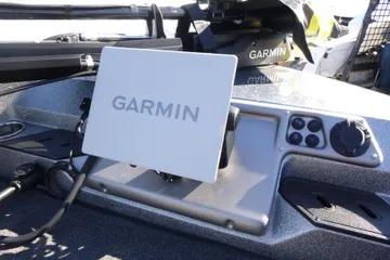 Garmin device on 2026 Ranger 2080MS boat dashboard, featuring modern navigation technology.