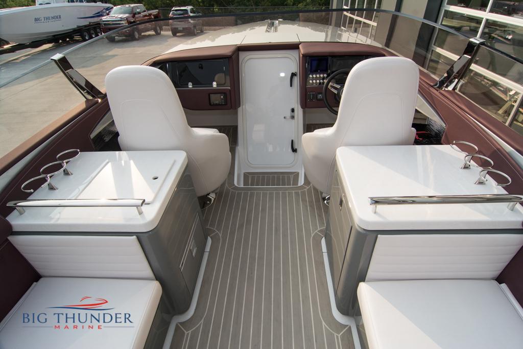 2019 Donzi 41 GT boat interior with white seats and Big Thunder Marine logo.