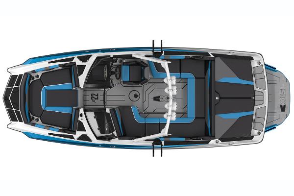 Manufacturer Provided Image: Top view of a 2019 Axis A22 boat with blue and black interior.