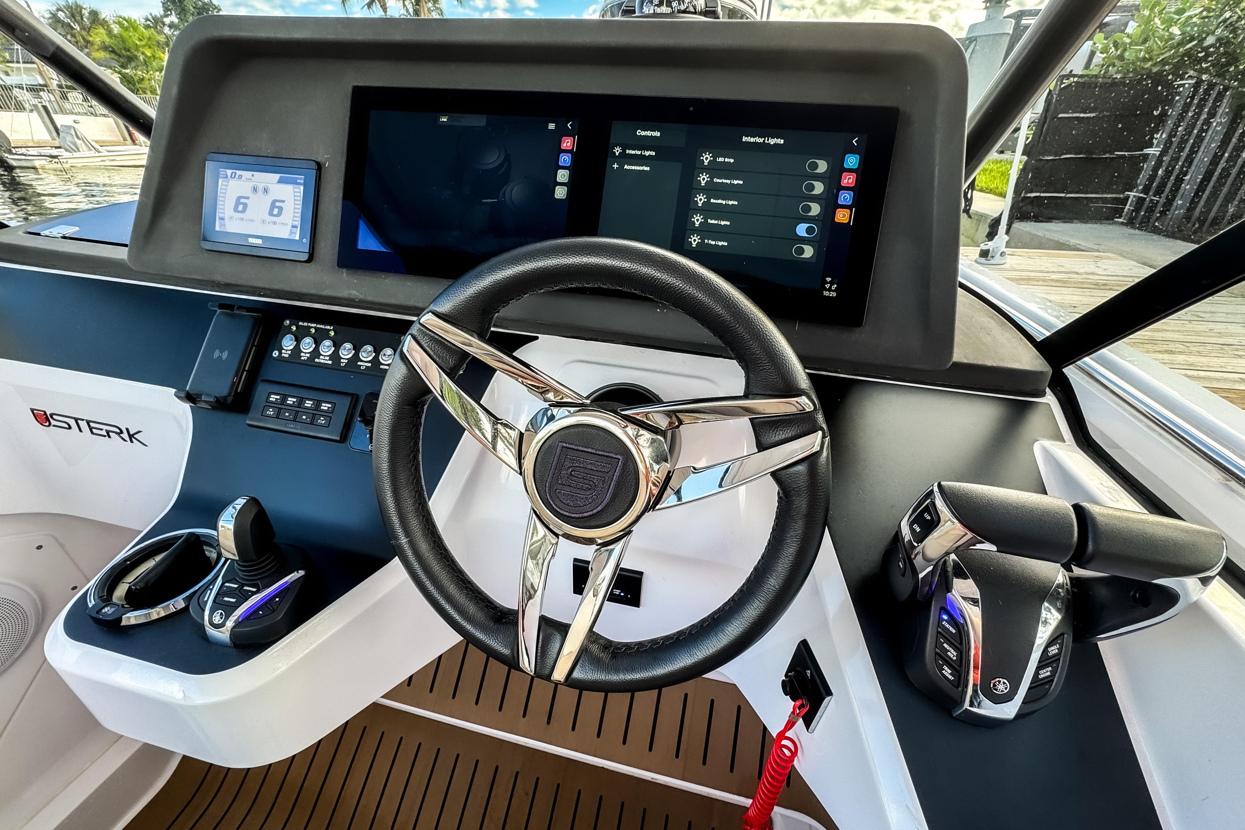 STERK 31 boat dashboard, 2025 model, featuring modern controls.