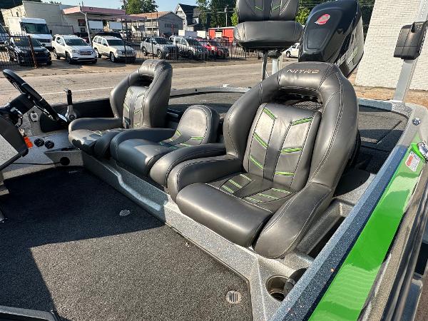 2017 Nitro Z21 Z-Pro High Performance boat interior with sleek black and green seats.
